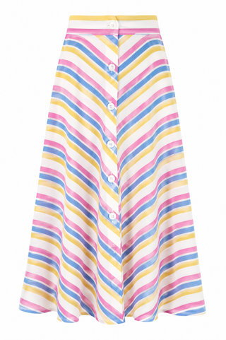 **Limited Edition** Beverly Button Front Full Circle Skirt with Pockets, Candy Stripe 100% Cotton, True 1940s Vintage Style