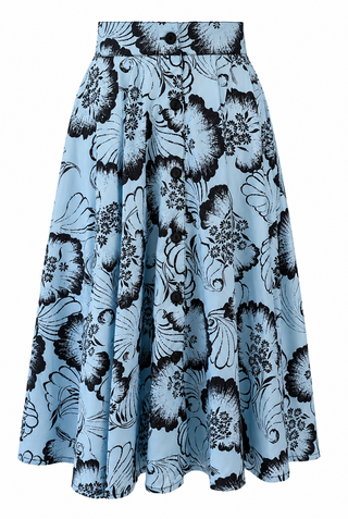 The "Beverly" Button Front Full Circle Skirt with Pockets, in Midnight Waltz, True 1940s Vintage Style