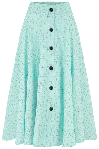 The "Beverly" Button Front Full Circle Skirt with Pockets, in Atomic Stitch Print, True 1950s Vintage Style