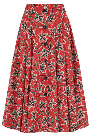 The "Beverly" Button Front Full Circle Skirt with Pockets, in Carnival Print, True 1940s Vintage Style