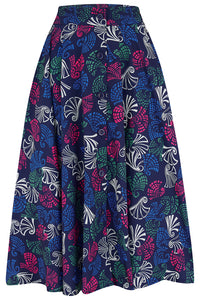 The "Beverly" Button Front Full Circle Skirt with Pockets in Jamboree Print, True 1950s Vintage Style