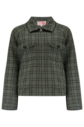 The "Bobby Jacket" in Woven Gray/Brown Check Wool With Luxury Satin Lining, Classic Rockabilly Style