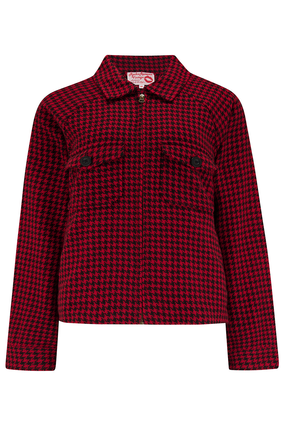 The "Bobby Jacket" in Woven Red Houndstooth Wool With Luxury Satin Lining, Classic Rockabilly Style