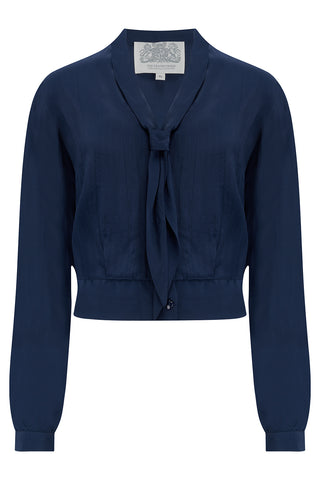 The "Bonnie" Long Sleeve Blouse in Navy by The Seamstress of Bloomsbury, Classic 1940s Vintage Inspired Style