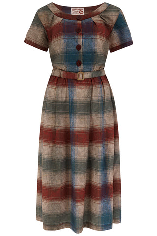 The “Brigitte" Dress in Cotswold Check Print, True 1950s Vintage Hawaiian Style