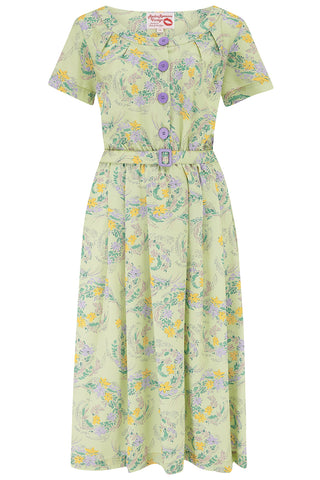 The “Brigitte" Dress in Meadow Lane Print, True 1950s Vintage Hawaiian Style