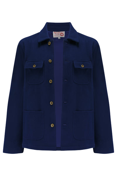 The "Bronson" Mens Chore Jacket In Navy, 100% Wool Outer .. 1950s Rockabilly Vintage Style