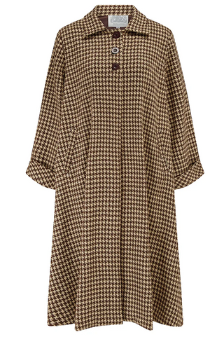 Swing Coat in Brown Hounds tooth check, Vintage 1940s Cape Style Inspired Over Coat