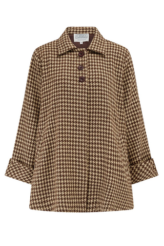 Swing Jacket in Brown Houndstooth, Vintage 1940s Cape Style Inspired Over Coat