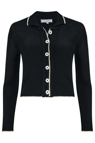 The "Betty" Collared Cardigan in Black, Fun Mid 1950s Vintage Style