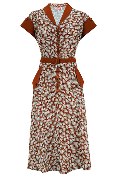 The "Casey" Dress in Cinnamon Whisp Print, True & Authentic 1950s Vintage Style