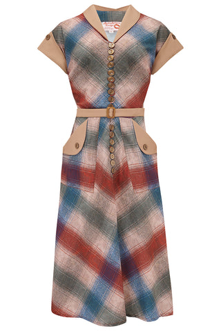 La robe « Casey » en imprimé à carreaux Cotswold, style vintage véritable et authentique des années 1950