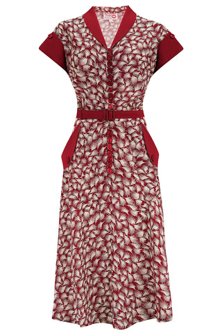 Das „Casey“-Kleid mit Wine Whisp-Print, echter und authentischer Vintage-Stil der 1950er Jahre