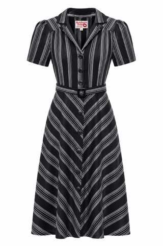 **Limited Edition** Charlene Shirtwaister Dress in Black Stripe 100% Cotton, True 1950s Vintage Style
