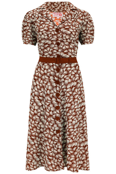 The "Charlene" Shirtwaister Dress in Cinnamon Whisp Print , True 1950s Vintage Style
