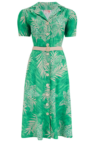 The Charlene Shirtwaister Dress in Emerald Palm Print, True 1950s Vintage Style