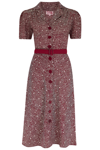 Charlene Shirtwaister Dress in Wine Ditzy Print, True 1950s Vintage Style