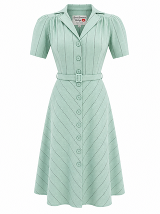 **Limited Edition** Charlene Shirtwaister Dress in Mint Stripe, 100% Cotton, True 1950s Vintage Style
