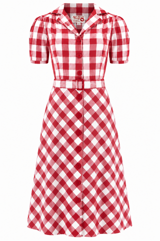 **Limited Edition** Charlene Shirtwaister Dress in Red Gingham, 100% Cotton, True 1950s Vintage Style