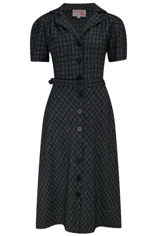 RnR "Luxe" Range, Charlene Shirtwaister Dress in Black Atomic Fleck, 100% Wool, True 1950s Vintage Style