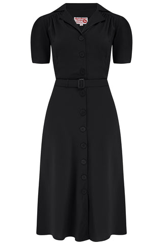 Charlene Shirtwaister Dress in Solid Black, Classic True 1950s Vintage Style