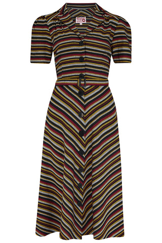 **Limited Edition** Charlene Shirtwaister Dress in Black Multi Stripe 100% Cotton, True 1950s Vintage Style