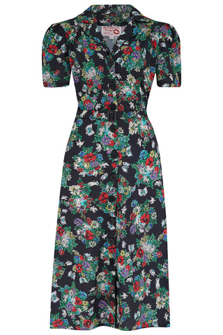 Charlene Shirtwaister Dress in Secret Garden Print, True 1940s Vintage Style
