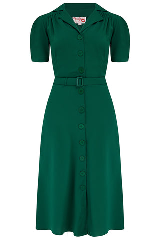 Charlene Shirtwaister Dress in Solid Green, Classic True 1950s Vintage Style