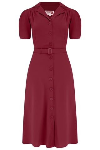 Charlene Shirtwaister Dress in Solid Wine, Classic True 1950s Vintage Style