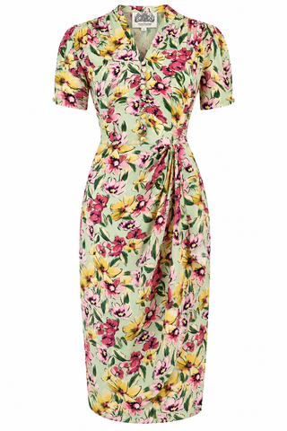 "Mabel" Waterfall Dress in Wildflower Print, A Classic 1940s Inspired Vintage Style By The Seamstress of Bloomsbury