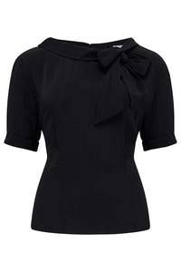 Cindy-Bluse in Schwarz, klassischer Vintage-inspirierter Stil der 1940er Jahre