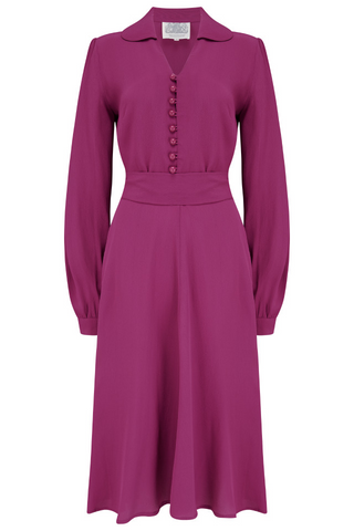 "Clarice" Long Sleeve Dress in Mulberry Classic 1940s True Vintage Inspired Style By The Seamstress of Bloomsbury