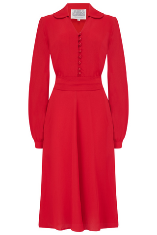 "Clarice" Long Sleeve Dress in Lipstick Red Classic 1940s True Vintage Inspired Style By The Seamstress of Bloomsbury