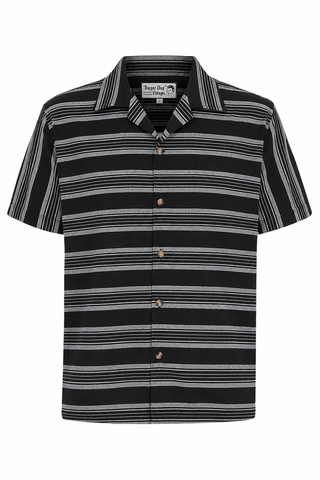 **Limited Edition** Mens "Cooper" Short Sleeved Shirt In Black Stripe, 100% Cotton. 1950s Sport Shirt