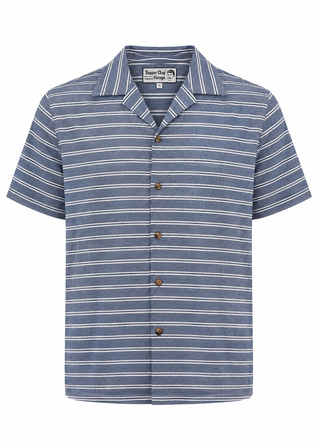 **Limited Edition** Mens "Cooper" Short Sleeved Shirt In Blue & White Stripe, 100% Cotton. 1950s Sport Shirt (Ref No.23)