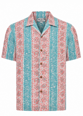 Mens "Cooper" Short Sleeved Shirt In Fiesta Print. 1950s Sport Shirt