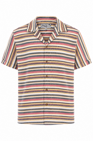 **Limited Edition** Mens "Cooper" Short Sleeved Shirt In Multi Colour Stripe, 100% Cotton. 1950s Sport Shirt