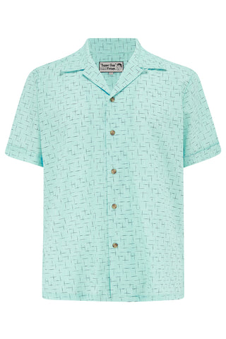 Mens "Cooper" Short Sleeved Shirt In Atomic Stitch Print. 1950s Sport Shirt