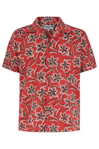 Mens "Cooper" Short Sleeved Shirt In Carnival Print. 1950s Hawaiian Sport Shirt