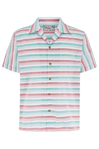 *Make Do & Mend* Sample Sale "Cooper" Shirt Green and Red Stripe Cotton Seersucker .. PLEASE READ FULL DESCRIPTION ..