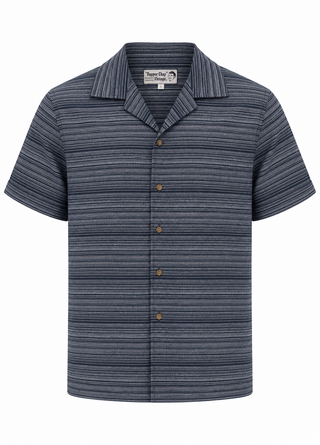 **Limited Edition** Mens "Cooper" Short Sleeved Shirt In Navy Stripe, 100% Cotton. 1950s Sport Shirt (Ref No.22)