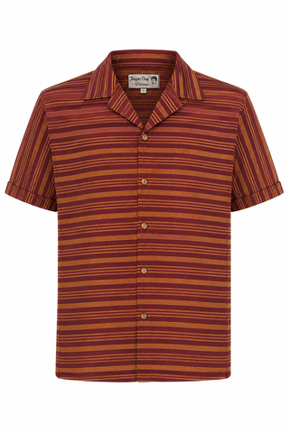 **Limited Edition** Mens "Cooper" Short Sleeved Shirt In Orange Stripe, 100% Cotton. 1950s Sport Shirt