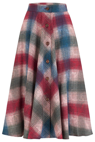 The "Beverly" Button Front Full Circle Skirt with Pockets in Cotswold Check Print, True 1950s Vintage Style