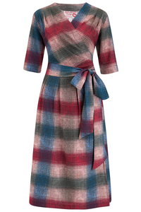 The "Vivien" Full Wrap Dress in Cotswold Check Print, True 1940s To Early 1950s Style