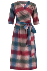 The "Vivien" Full Wrap Dress in Cotswold Check Print, True 1940s To Early 1950s Style