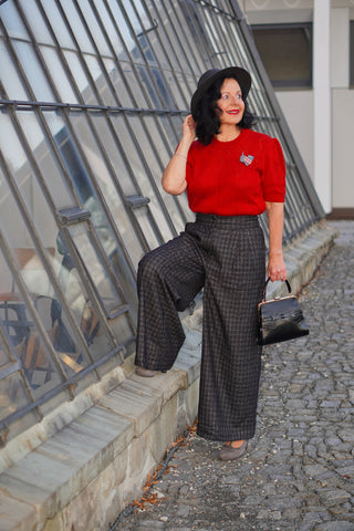 RnR "Luxe" Range.. The "Sophia" Palazzo Wide Leg Trousers in Black 50s Atomic Fleck Wool .. Classic 1950s Style