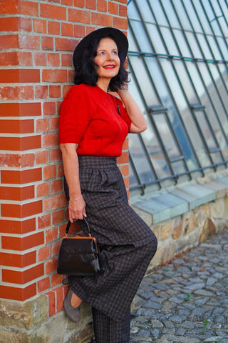 RnR "Luxe" Range.. The "Sophia" Palazzo Wide Leg Trousers in Black 50s Atomic Fleck Wool .. Classic 1950s Style