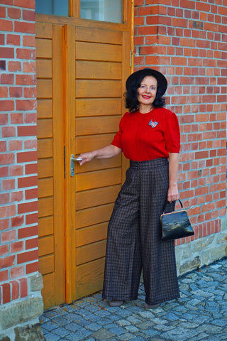 RnR "Luxe" Range.. The "Sophia" Palazzo Wide Leg Trousers in Black 50s Atomic Fleck Wool .. Classic 1950s Style