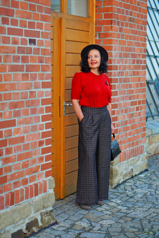 RnR "Luxe" Range.. The "Sophia" Palazzo Wide Leg Trousers in Black 50s Atomic Fleck Wool .. Classic 1950s Style