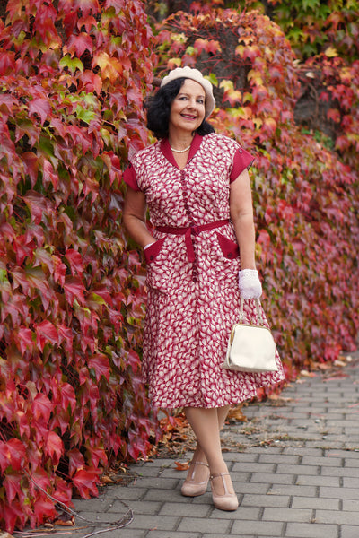The "Casey" Dress in Wine Whisp Print, True & Authentic 1950s Vintage Style